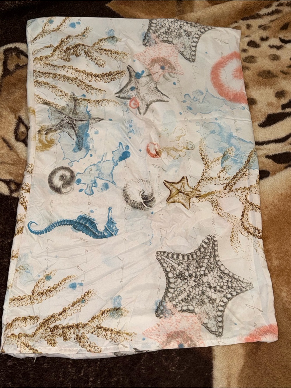 Coastal Starfish & Seahorse Quilt - White with Blue and Coral Accents
